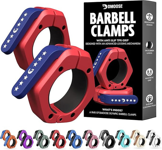 DMoose Fitness Barbell Clips 2 Inch (Pair) - Quick Release Olympic Barbell Clamps & Collars with Anti Slip TRP Grip for Secure Weightlifting and Powerlifting - Weight Clips for Bars at Home or Gym
