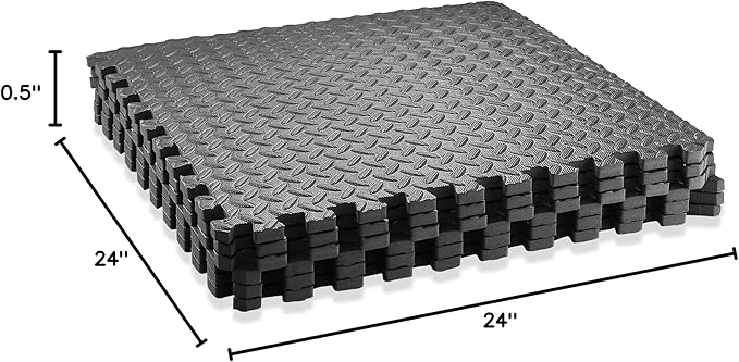 Philosophy Gym Pack of 6 Exercise Flooring Mats - 24 x 24 Inch Foam Rubber Interlocking Puzzle Floor Tiles - Black