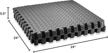 Philosophy Gym Pack of 6 Exercise Flooring Mats - 24 x 24 Inch Foam Rubber Interlocking Puzzle Floor Tiles - Black
