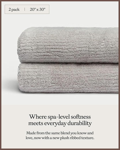 Cozy Earth Ribbed Hand Towel Set - 60% Cotton 40% Viscose from Bamboo Hand Towels - Soft & Absorbent Textured Ribbed Pattern - 2 Pack Light Grey