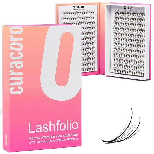 Curacoro LashFolio Double Spike Promade Fans, Handmade Volume Eyelashes, 5D To 10D, C CC D Curl, 0.03~0.07mm, 8-13mm Mix Length, Professional Long-Lasting Promade Lash Fans (7D-0.05 CC 8-13mm)