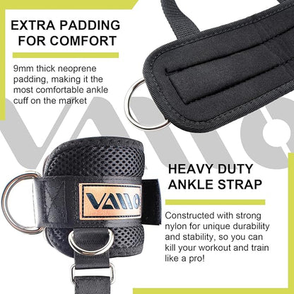 VAIIO Ankle Straps for Cable Machines,Adjustable Comfort fit Neoprene, Reinforce Double D-Ring - Premium Ankle Cuffs to Improve Abdominal Muscles, Lift The Butts, Tone The Legs for Men & Women