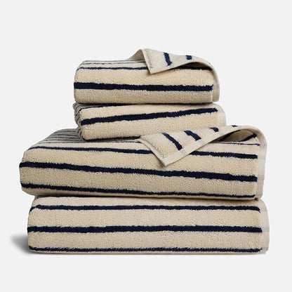Brooklinen Super-Plush Turkish Cotton Bath Sheets Set - 2 Bath Sheets + 2 Hand Towels Cotton, 820 GSM, Highly Absorbent, Machine Washable, Perfect for Home & Bathroom (Striped Navy)