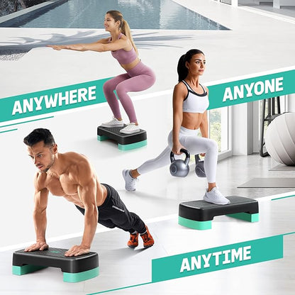 Yes4All 18.1" Aerobic Exercise Step Platform with 2 Risers, Adjustable Height Workout Stepper 3" 5.1" for Home Gym Step Up Exercise & Balance Training, Mulltiple Colors