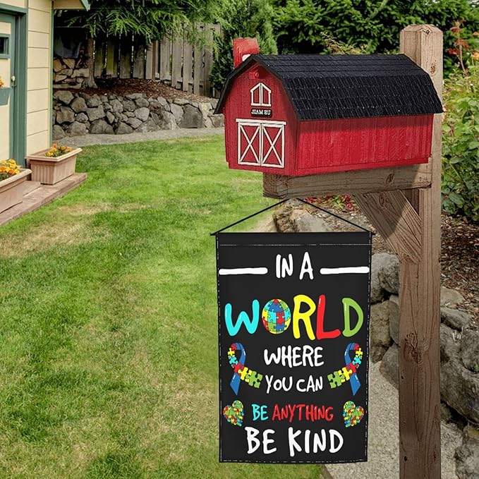 Autism Awareness Garden Flag Outdoor 12 X 18 Inch In A World Where You Can Be Anything Be Kind Flags Gifts Floral Mini Yard House Flags Double-Sided Farmhouse Sign For Home Garden Decoration
