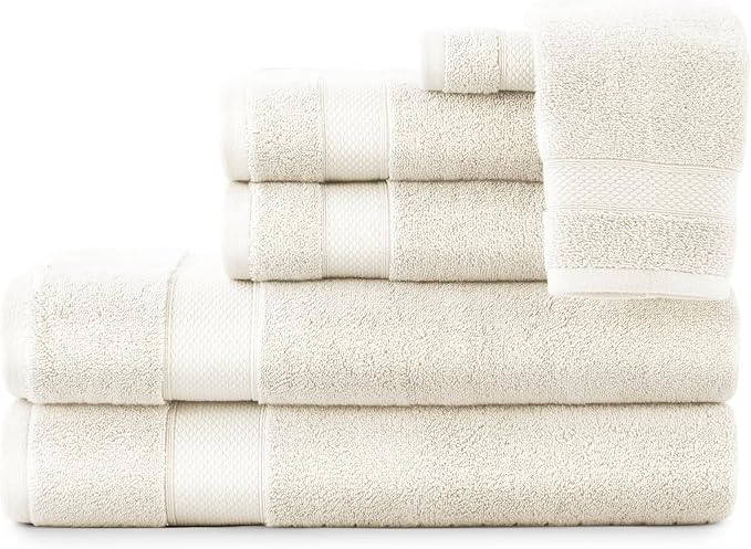 Peacock Alley Diamond 6 Piece Towel Set - Luxurious 100% Long-Staple Turkish Cotton - Soft, Absorbent & Fast Drying, Ivory
