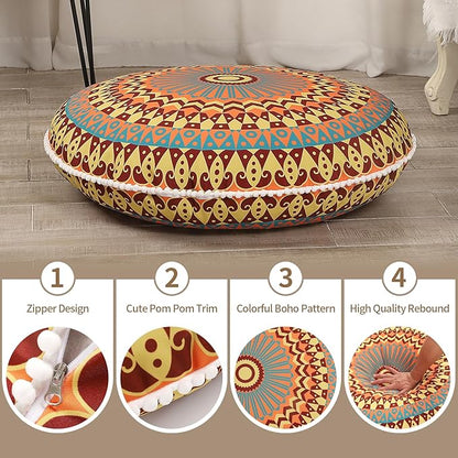 32 inches Meditation Floor Cushion for Adults, 2 Pack Round Large Thick Floor Pillow, Memory Foam Filling, Yellow