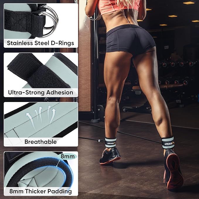 APEXUP Ankle Strap for Cable Machine, Ankle Resistance Bands, Cable Kick Back Straps for Gym, Glute Workouts, Leg Extensions, Adjustable Straps with Neoprene Padding