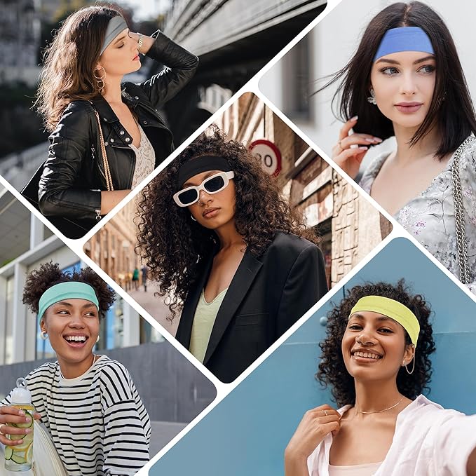 16Pcs Headbands for Women - Multicolor Absorb Sweat Non Slip Absorb Sweat Sports Hair Bands（ Soft Cotton Cloth Stretchy Headbands ）（Suitable for Fitness Yoga Outdoor Exercise ）