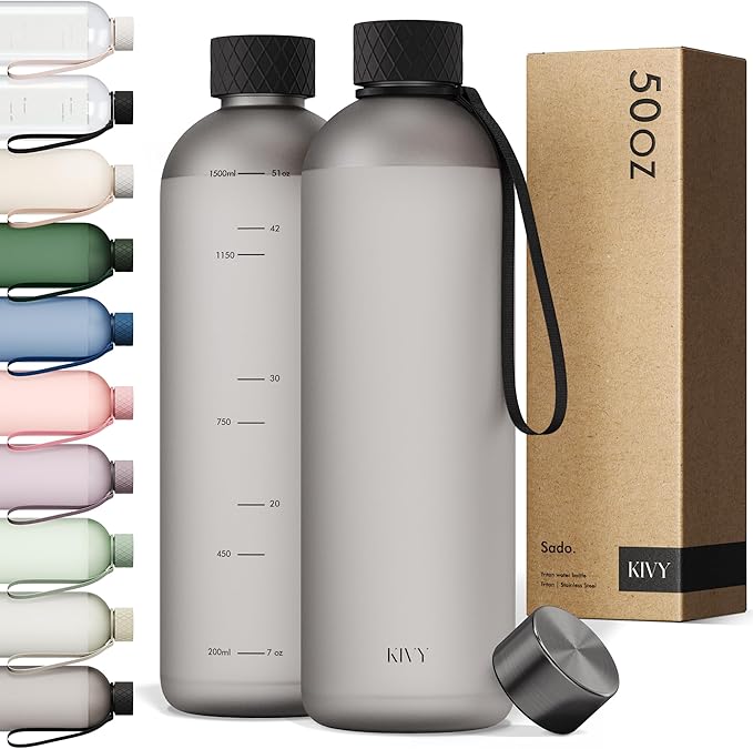 KIVY Tritan Water Bottle 2nd Generation (Ash Black, 50oz)