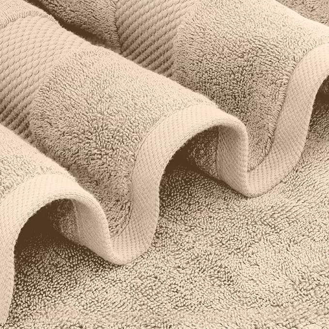 White Classic Luxury Bath Towel Set of 8 Pieces - 100% Turkish Cotton Highly Absorbent Towels for Bathroom, 2 Luxury Bath Towels 700GSM, 2 Hand Towels, 4 Washcloths, Taupe