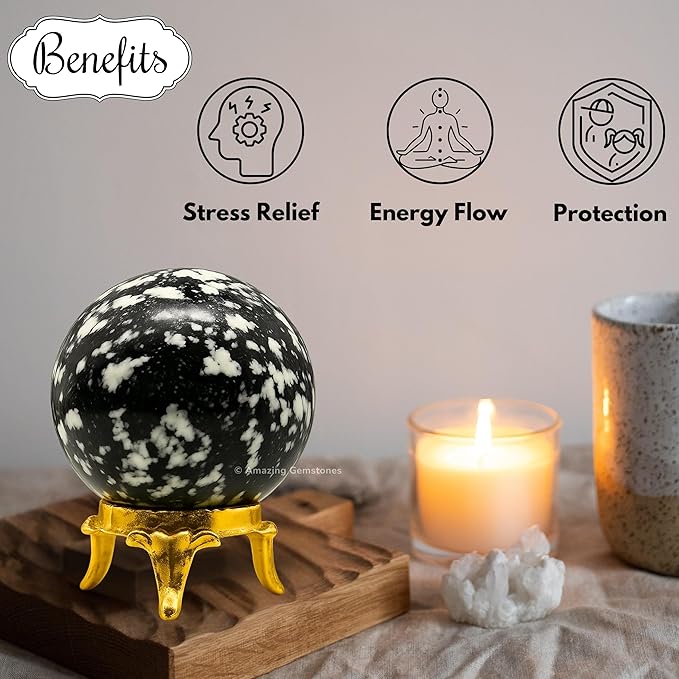 Amazing Gemstone Black and White Tourmaline Crystal Ball with Stand - 2" Inches Crystal Sphere Meditation Balls for Witchcraft and Decorative Balls