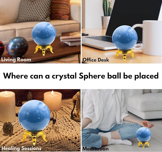 Amazing Gemstone Angelite Crystal Ball with Stand - 2" Inches Crystal Sphere Meditation Balls for Witchcraft and Decorative Balls