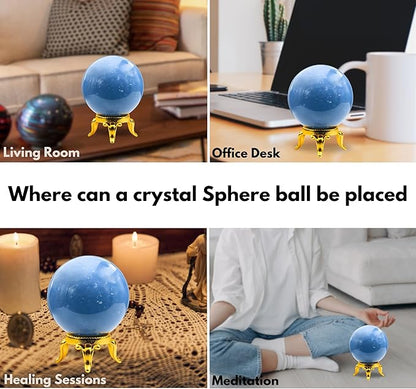 Amazing Gemstone Angelite Crystal Ball with Stand - 2" Inches Crystal Sphere Meditation Balls for Witchcraft and Decorative Balls