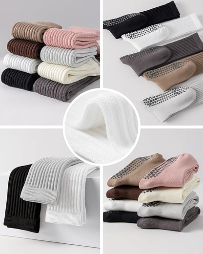 3 Pairs Grip Pilates Socks for Women Non Slip Long Slouchy Socks for Yoga Barre Workout Hospital
