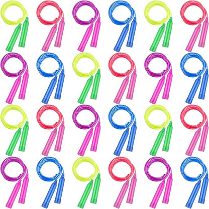 Elcoho 24 Pack Colorful Kids Jump Rope Set Adjustable Plastic Kids Jump Rope Skipping Rope Outdoor Jump Ropes Great Party Favor