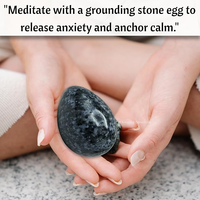 Amazing Gemstone Indigo Gabbro Crystal Yoni Egg, 2 Inches - Premium Crystals and Healing Stones Yoni Egg for Pelvic Floor Health, Natural Healing Crystal Eggs for Meditation and Stress Relief