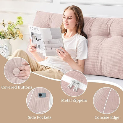 Sasttie Headboard Pillow King, Wedge Pillow Headboard for Sitting Up in Bed, Back-Rest Support Triangular Cushion for Reading - Features Removable Washable Cover, Light Pink