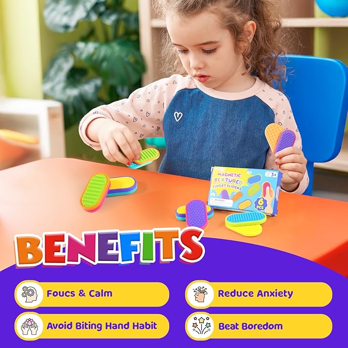 Sensory Fidget Magnet Toys for Kids: Silicone Magnetic Sliders Stress Fidgets for Autism, Anxiety Relief Small Fidget Toys for Adults Office Desk / Travel Classroom Must Haves, Stocking Stuffers Gifts