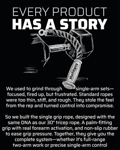 Ergonomic Grip Single Tricep Rope Cable Attachment, 16.5” Length, Comfort Nonslip, Reducing Wrist Pressure & Rubs, Easy to Clean, Gym Pull Machine Accessory for Cable Machines and Smart Gyms
