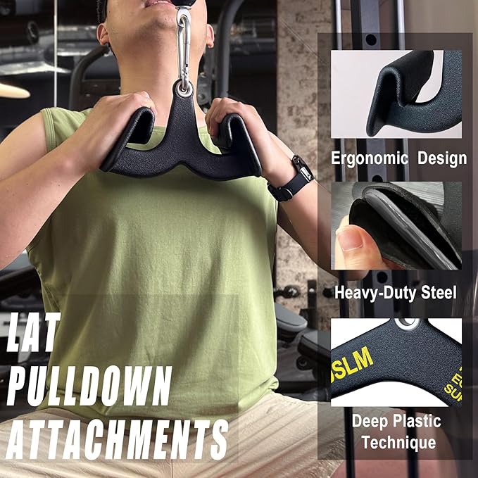 Lat Pull Down Bar T bar Row Attachment, V Bar Tricep Lat Pulldown Attachments, Back Strength Training Bar for Home Gym Exercise Cable Machine Attachments