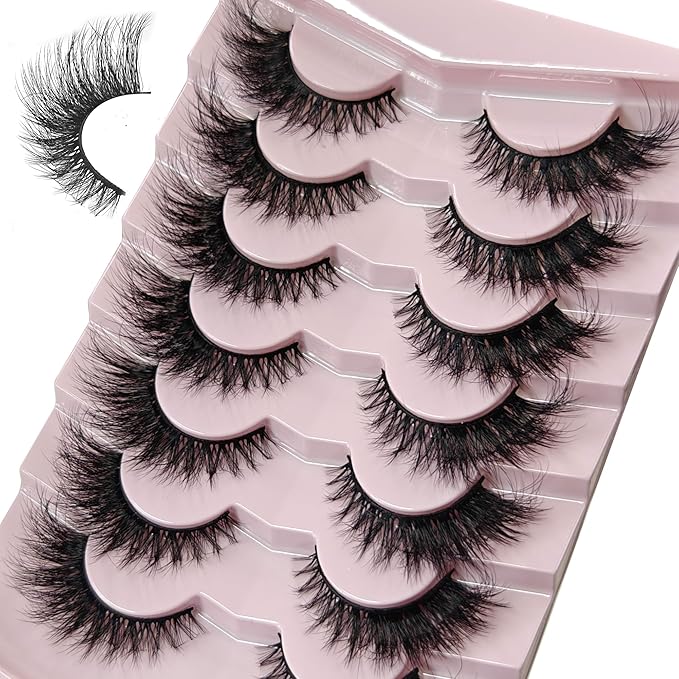 MIKIWI Wispy Strip Lashes Volume Faux Mink Eyelashes Cat Eye Lashes 7 Pairs False Eyelashes（M75）