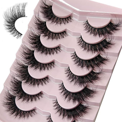 MIKIWI Wispy Strip Lashes Volume Faux Mink Eyelashes Cat Eye Lashes 7 Pairs False Eyelashes（M75）