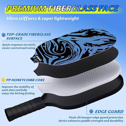Pickleball Paddles Set of 2, Fiberglass Pickle Ball Rackets, Lightweight Paddle Set Includes 4 Outdoor Indoor Balls, 2 Grip Tapes & Carry Bag, Oversized Sweet Spot for Men, Women, Adult, Teenager