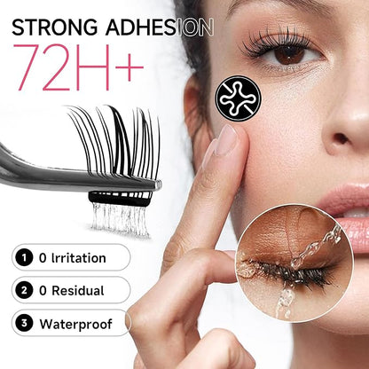 Self Adhesive Eyelashes Kit, Natural Look 10-14mm Lash Clusters Kit Reusable Lash Clusters Pre-Glued DIY Eyelash Extensions, No Glue Needed, No Residue, Easy to Apply (Hybrid)