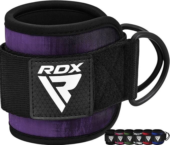 RDX Ankle Straps for Cable Machines – 7MM Neoprene Padded 10"x4" Adjustable Gym Cuffs with Dual D-Rings – Weight Attachments for Wrist Glutes Leg Kickbacks Hip Abduction Strength Workouts – Men Women