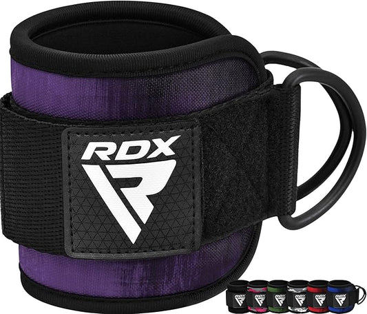 RDX Ankle Straps for Cable Machines – 7MM Neoprene Padded 10"x4" Adjustable Gym Cuffs with Dual D-Rings – Weight Attachments for Wrist Glutes Leg Kickbacks Hip Abduction Strength Workouts – Men Women