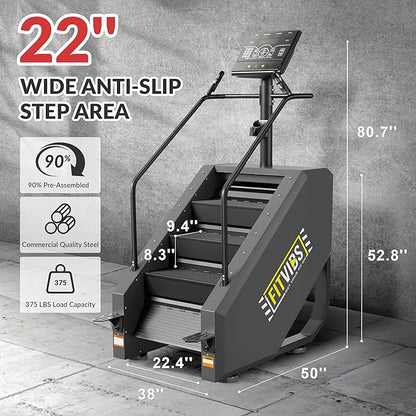 Fitvids Stair Stepper Machine, Commercial Grade Stair Climber with 15 Resistance Levels, Continuous Stair Stepping Machine for Cardio and Lower Body Workouts, LED Screen, Exercise Machine for Home Gym