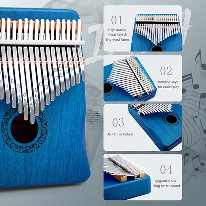 Kalimba Thumb Piano,YUNDIE Portable 21 Keys Mbira Finger Piano with Tune Hammer and Study Instruction,Musical Instruments Gift for Adult Beginners Professional(Blue)