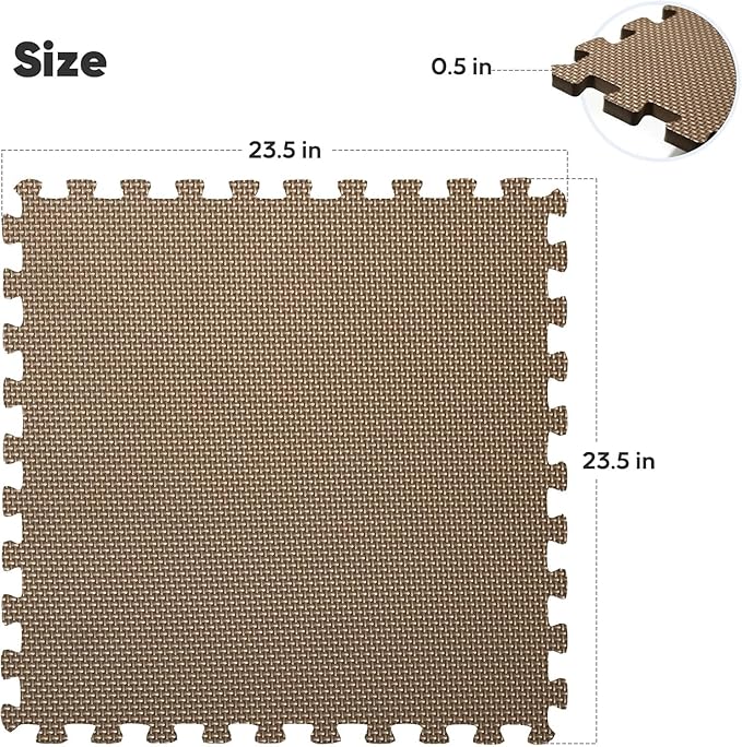 Home Gym Mat, Puzzle Exercise Mat, EVA Interlocking Foam Floor Tiles for Home Workout Equipment and Kids' Play Areas -, 24 in x 24 in x ½ in, Brown 36 Tiles
