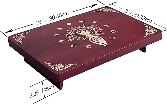 Altar Table, Meditation Table, Small Altar Table, Wooden Witch Altar, Wiccan Alter Table, Buddhist Shrine, Engraved Spiral Goddess on Table Top, 12 × 8 inches