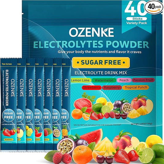 Electrolytes Powder Packets, Hydration Packets, Electrolytes Powder No Sugar, Portable Electrolyte Drink Mix for Rapid Hydration, Sugar Free & Low Sodium | 0 Calorie | 7 Flavors |40 Sticks