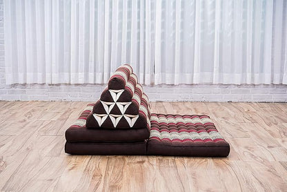 Leewadee 3-Fold Mat XXL with Triangle Cushion – Firm TV Pillow, Foldable Mattress with Cushion Made of Kapok, 67 x 31 inches, Brown Red