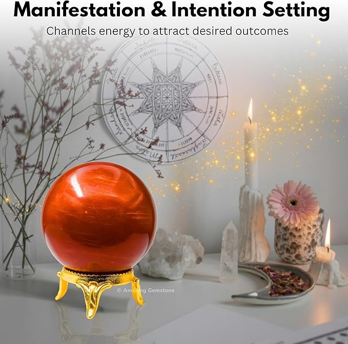 Amazing Gemstone Red Jasper Crystal Ball with Stand - 2 Inches Crystal Sphere Meditation Balls for Witchcraft and Decorative Balls
