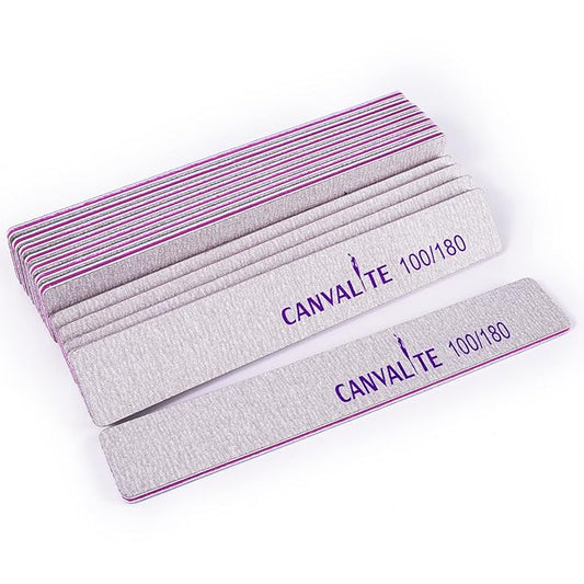 Canvalite 12pcs 100/180 Grit Coarse Nail Files for Acrylic Nails Professional Nail File Reusable Emery Board Nail Styling Tools for Home and Salon Use
