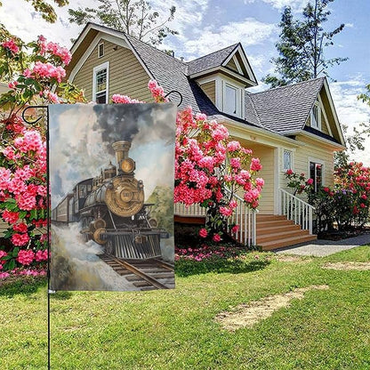 Train Garden Flag 12x18 In Double Sided Yard Flags Lawn Sign Decor No Flagstand