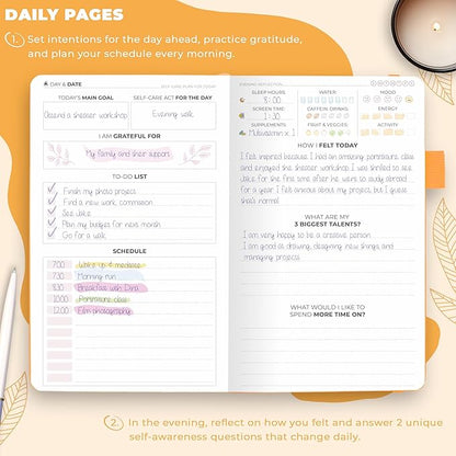 Clever Fox Self-Care Journal Pocket – Daily Reflection Notebook – Mental Health & Personal Development Planner, Meditation & Mood Log (Amber Yellow)