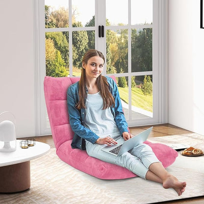 GORELAX Floor Chair with Back Support, 14-Position Adjustable Folding Gaming Chair Recliner, Meditation Chair with Steel Frame, Padded Lazy Sofa Chair for Adults, Kids (Pink)