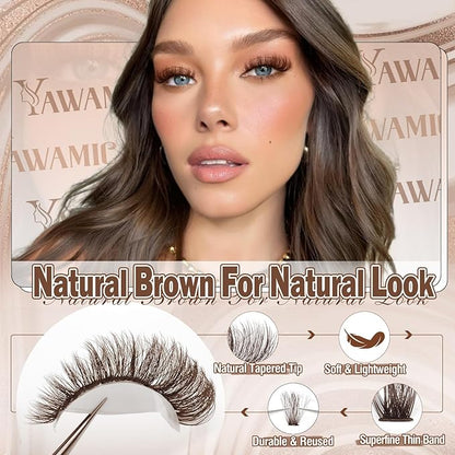 Yawamica Brown Lash Clusters Fluffier Eyelash Extension 10-16mm Individual Lashes D Curly Eyelash Clusters 40D+50D+70D Volume 300pcs Cluster Lashes Pestañas Pelo a Pelo DIY Lash Extension at Home