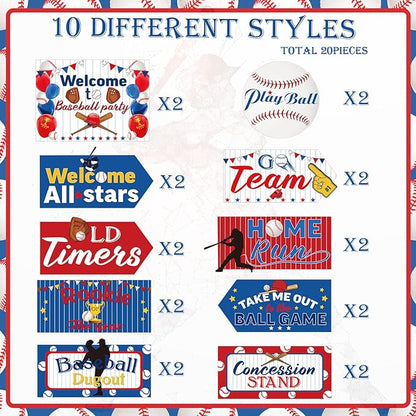 Epakh 20 Pieces Baseball Party Decorations Welcome Sign Decorations Sign for Birthday Baby Shower Party Supplies
