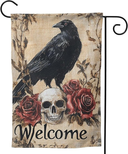 Halloween Bird Roses Garden Flag 12x18 In Double Sided Yard Flags Lawn Sign Decor No Flagstand
