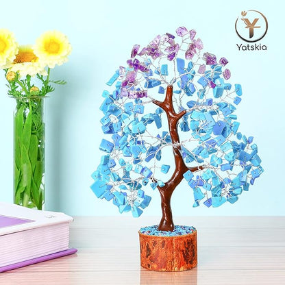 YATSKIA Turquoise and Amethyst Crystal Tree of Life - Gemstones and Crystals - Crystal Decor - Good Luck Gifts