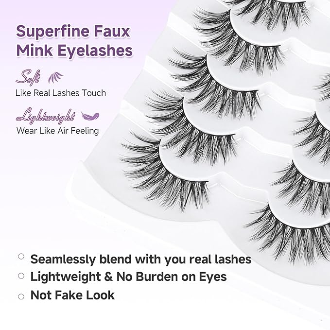 Cat Eye Lashes 16mm Anime Eyelashes 3D Volume False Eyelashes Natural 0.1MM Thin Band Soft C Curl Eye Lashes Pack 7 Pair