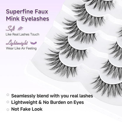 Cat Eye Lashes 16mm Anime Eyelashes 3D Volume False Eyelashes Natural 0.1MM Thin Band Soft C Curl Eye Lashes Pack 7 Pair