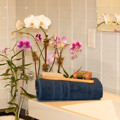 Mosobam Luxury Turkish Bath Towels 30X58 Navy Blue Oversize 700 GSM Bamboo Viscose & Aegean Turkish Combed Cotton