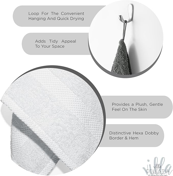 100% Combed Cotton Bathroom Towel Set of 10-2 Bath Towels, 4 Hand Towels, 4 Wash Cloths, Sustainable, Soft, Highly Absorbent 10 Piece Cotton Bath Towel Set Ideal for Hotels, Spa, Bathroom, Dorm, White